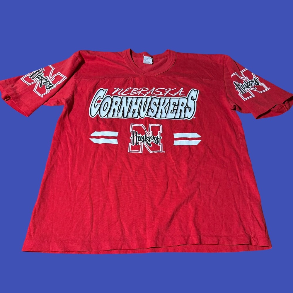 Vintage Nebraska Huskers Logo Tee Youth XL Red White Short Sleeve NCAA